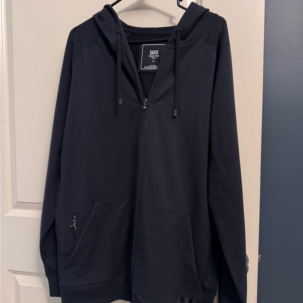 Saxx Down Time Full Zip Hoodie Mens XL Black Moisture Wicking Mid-Weight Tech